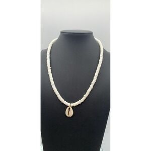 Vintage Signed NTL White Puka Shell Choker Necklace 16" Beach Surfer